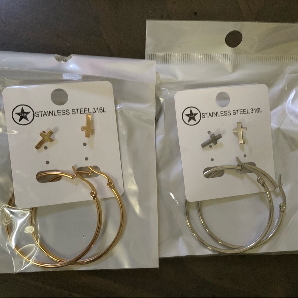 Hoop Earrings with Cross Studs